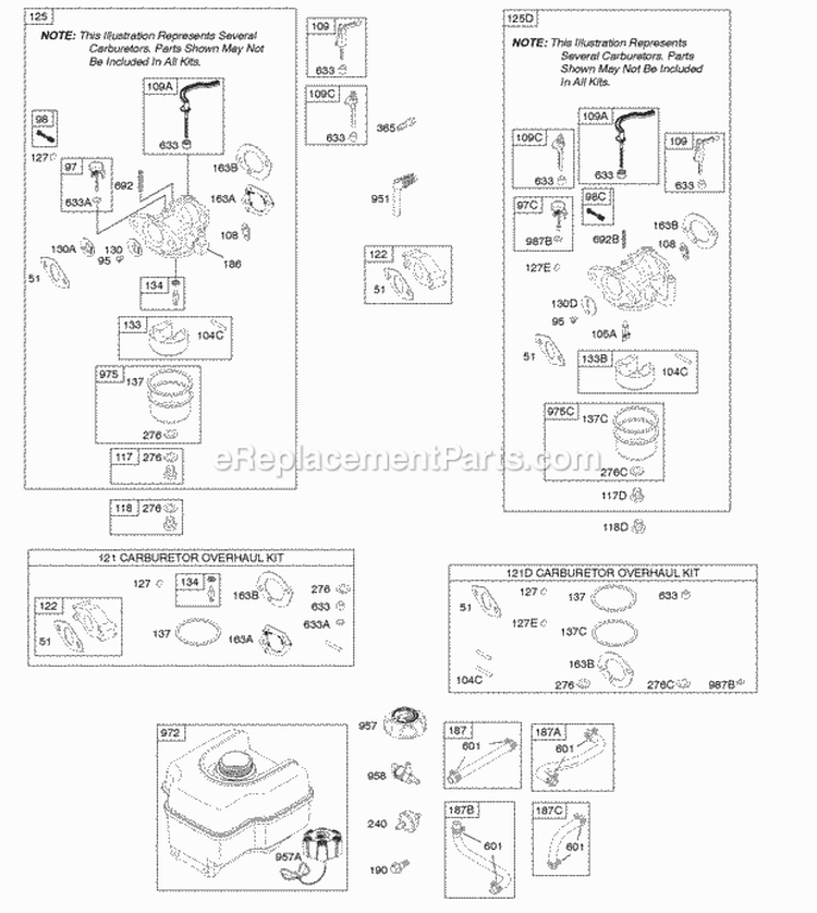 Carburetor Diagram and Parts List for  Briggs and Stratton Engine